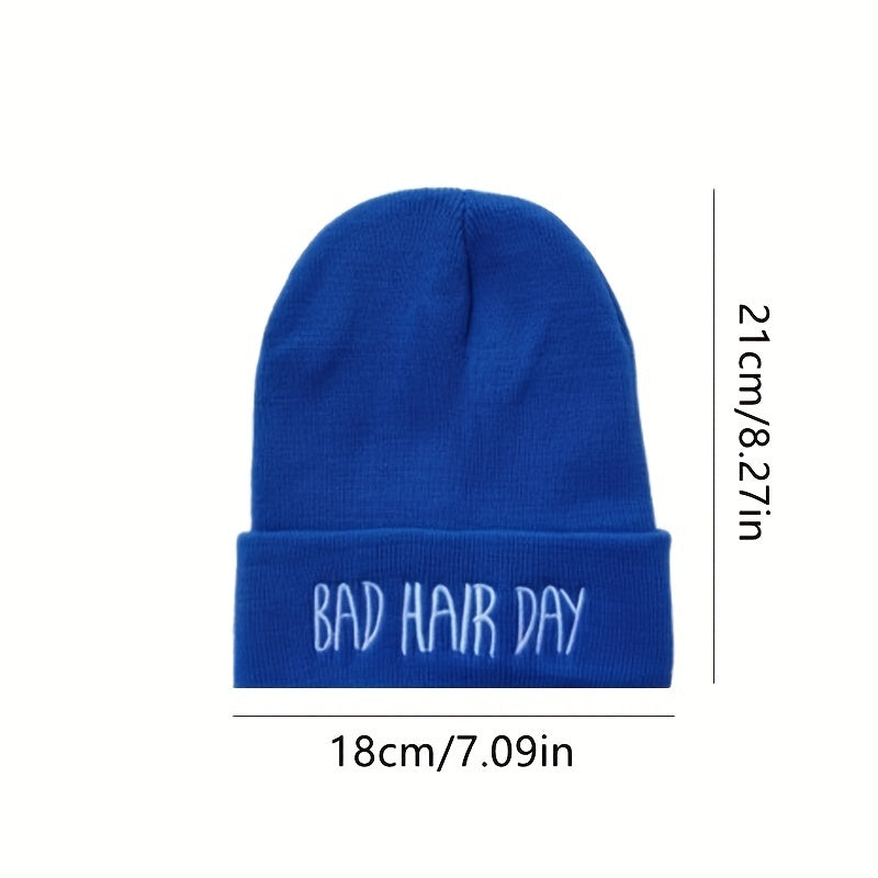 Bad Hair Embroidery Beanie Unisex Knit Hat Windproof Warm Beanies