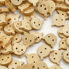50pcs Wooden Cat Buttons 2 Holes Wood Kitty Buttons Coat Sweater Buttons