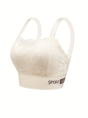 Lace Trim Wireless Sports Bra Breathable Push Up Bralette