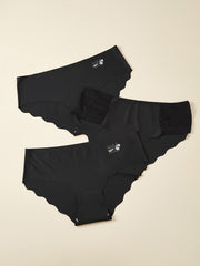 3 Pack Plus Size Lace Mid Waist Seamless Briefs Women's Stretch Panties