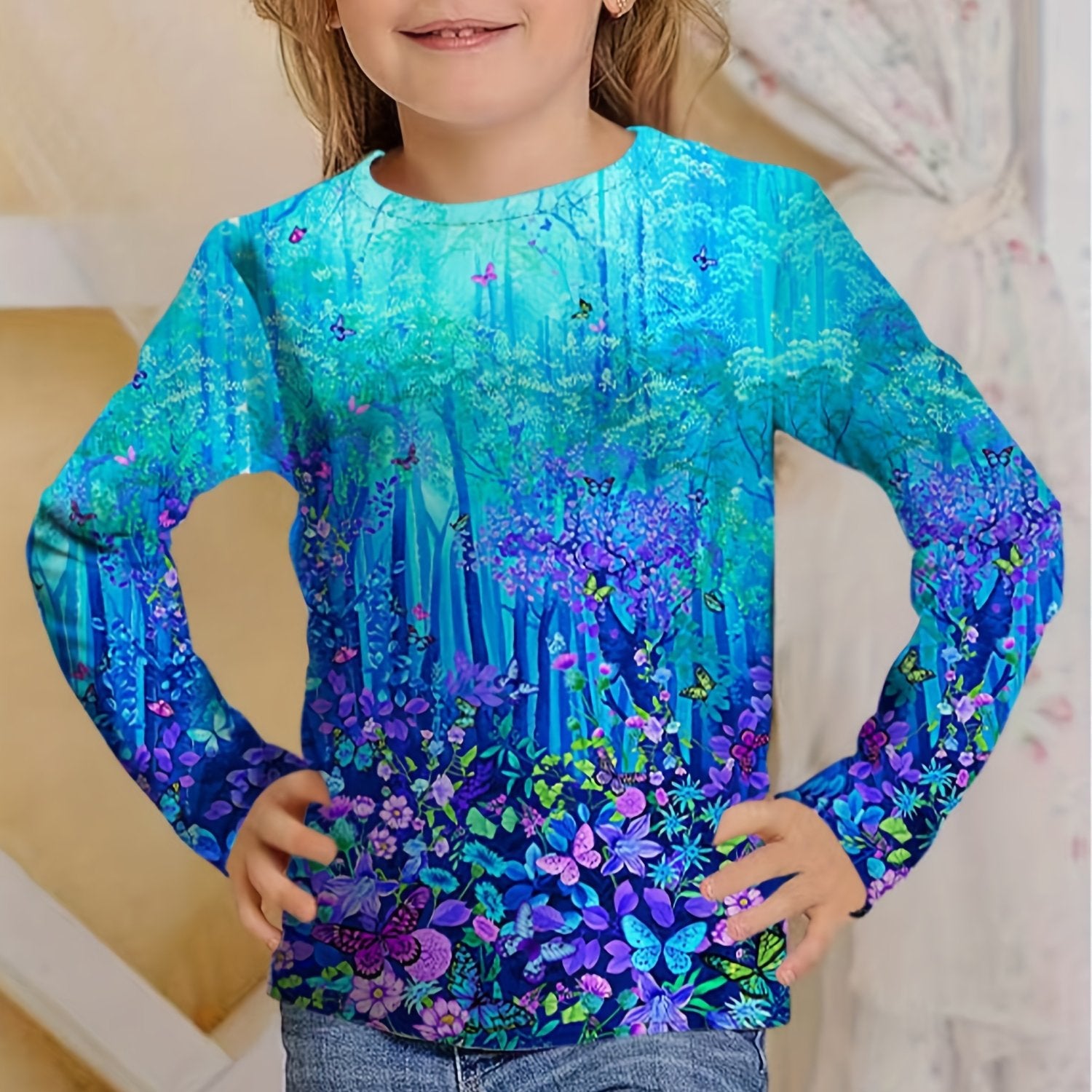 Magic Forest Long Sleeve T shirt 3D Print Tees for Girls