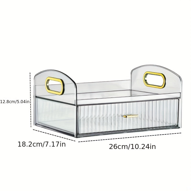 Transparent Makeup Storage Box with Drawer, Dustproof Cosmetic Organizer