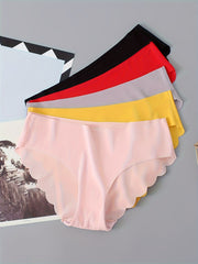 5 Pcs Seamless Briefs Wave Trim Panties Women's Underwear