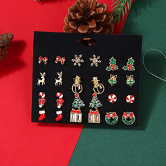 Christmas Earrings Set Snowflake Tree Snowman Bell Earrings