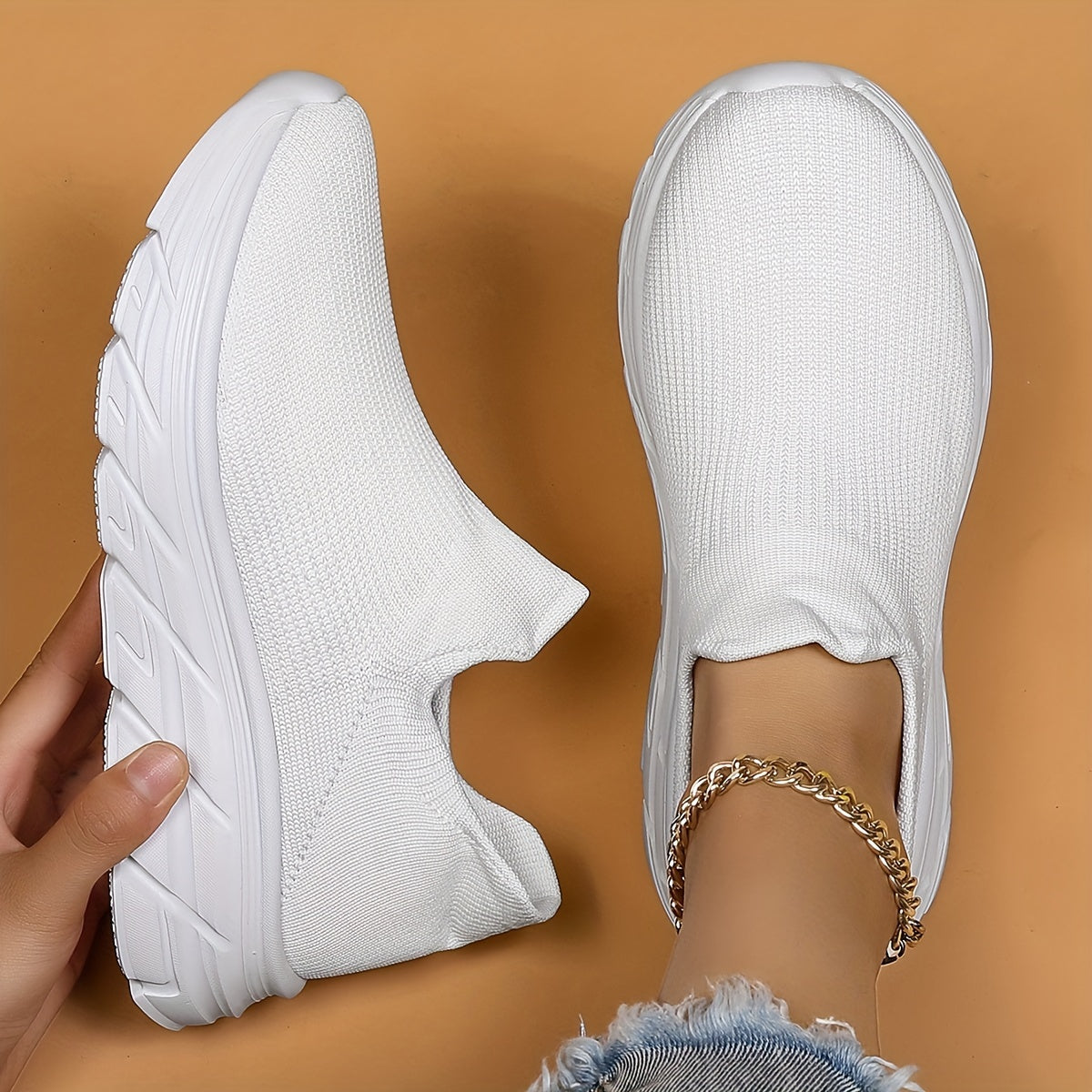 Solid Slip On Mesh Breathable Running Shoes
