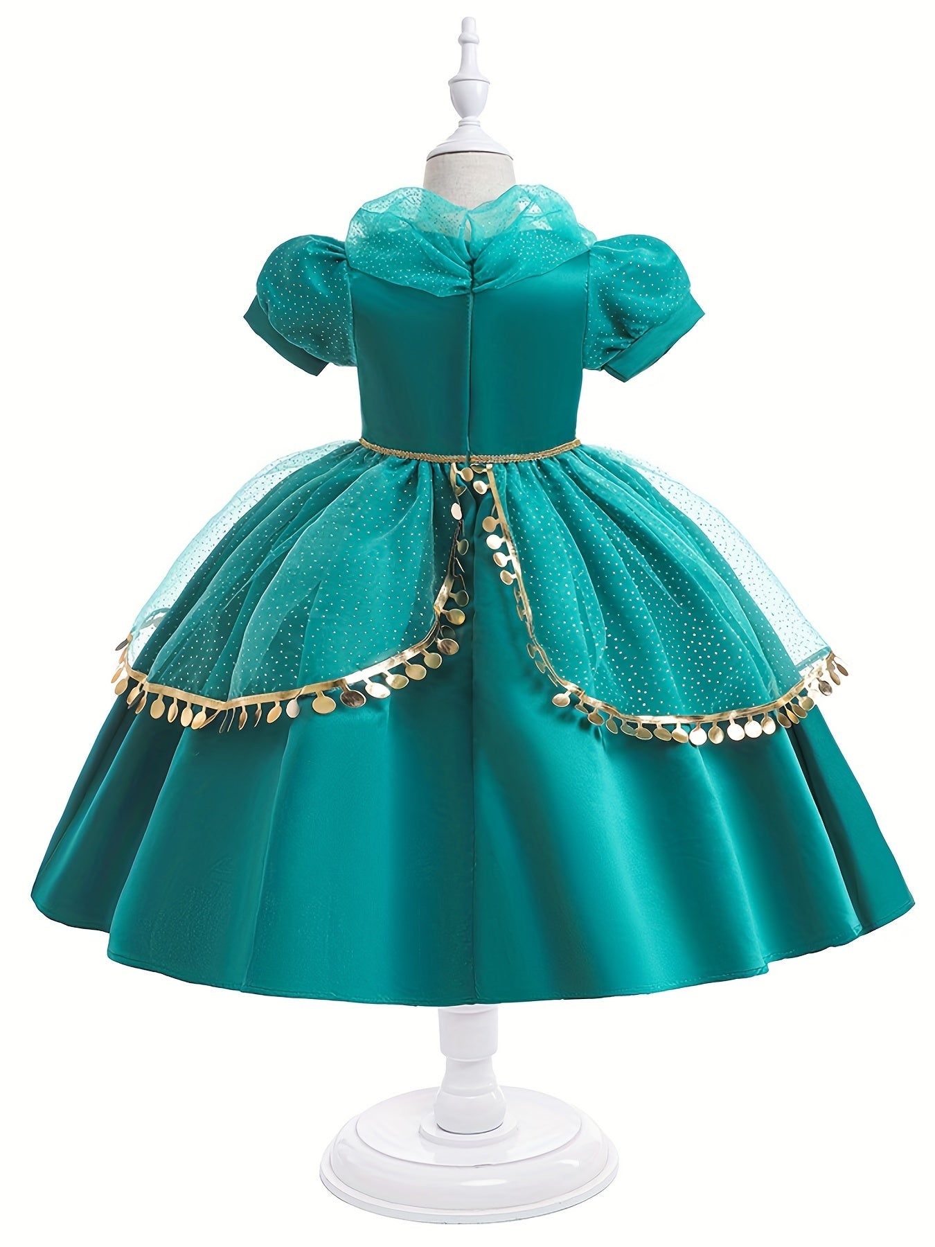 Girls Puff Sleeve Mesh Dress Costume for Performance Party