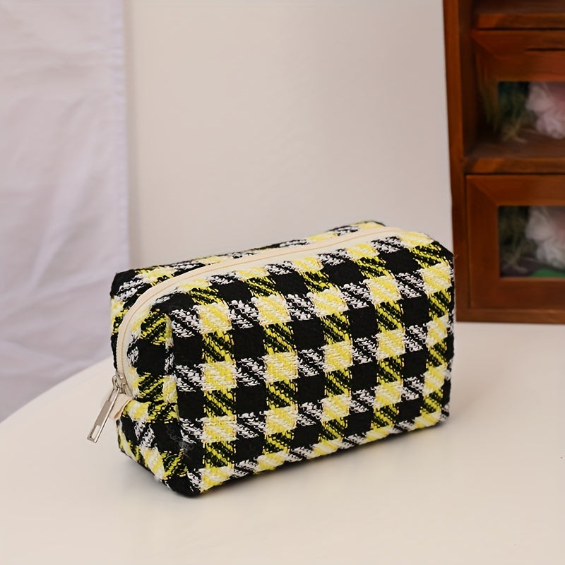 Plaid Pattern Makeup Bag Zipper Pouch Toiletry Organizer Women Girls