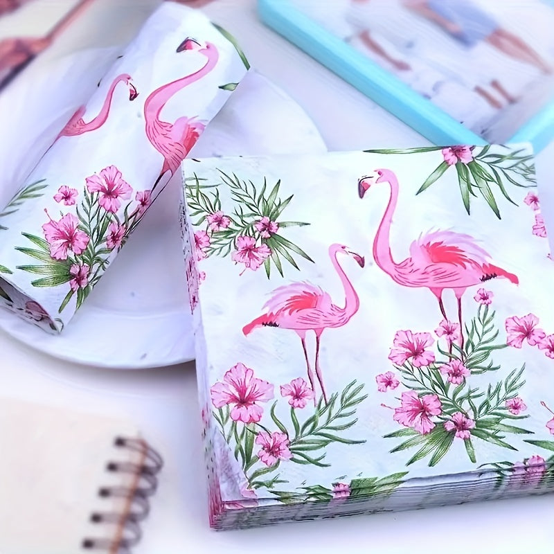 20pcs Pink Flamingo Napkins Disposable Paper Towel Summer Party Supplies