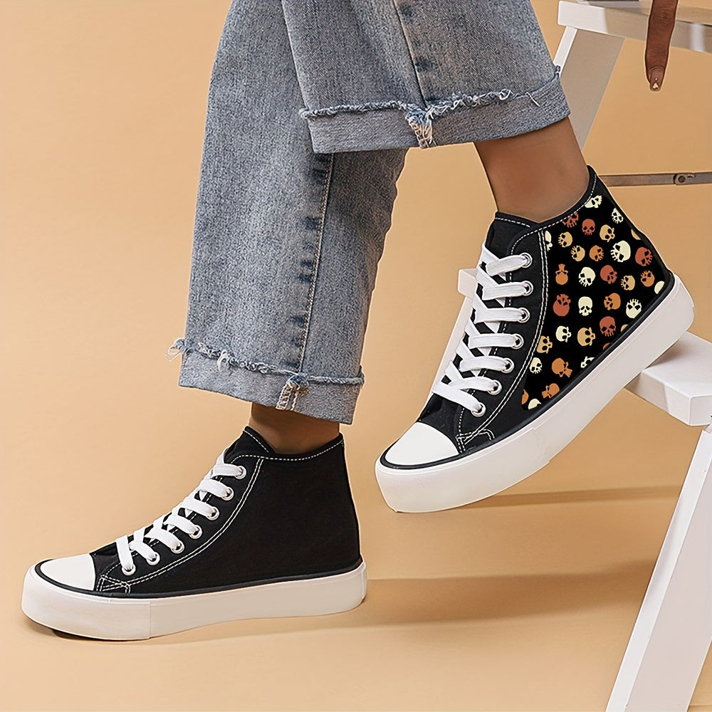 Halloween Skull Print Lightweight High Top Canvas Sneakers