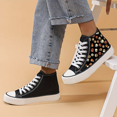 Halloween Skull Print Lightweight High Top Canvas Sneakers