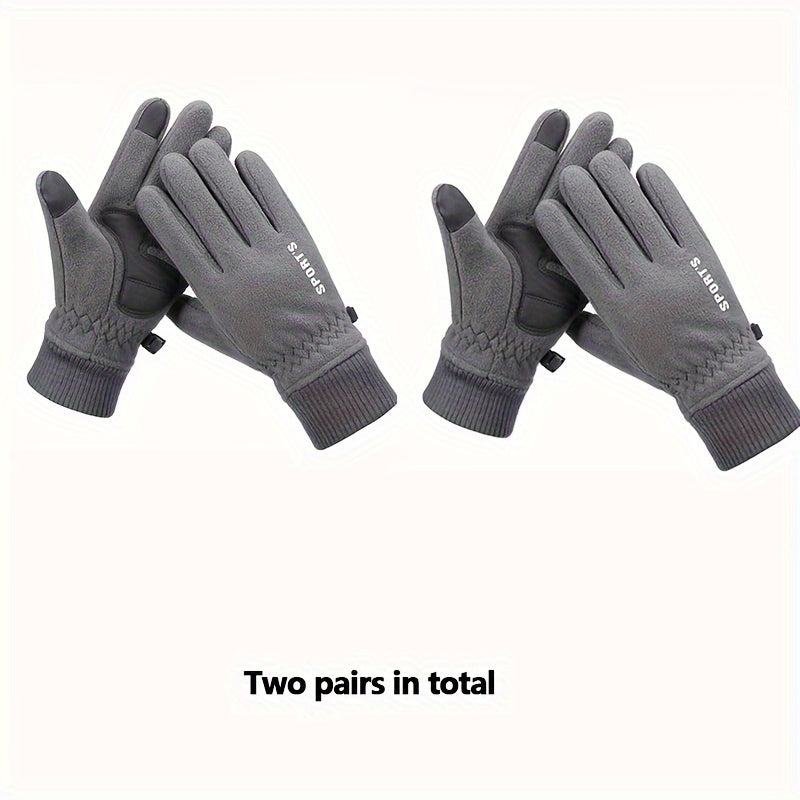 2 Pairs Winter Cycling Gloves Touch Screen Warm Anti Slip Windproof Gloves