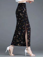 Graphic Print Split Skirt Bodycon High Waist Skirt