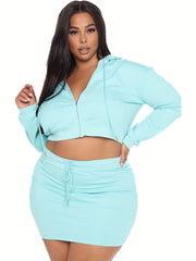 Sexy 2 Piece Set: Crop Hoodie & Mini Skirt