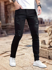Slim Fit Ripped Jeans Mens Distressed Stretch Denim