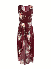 Floral Print Sleeveless Romper With Skirt