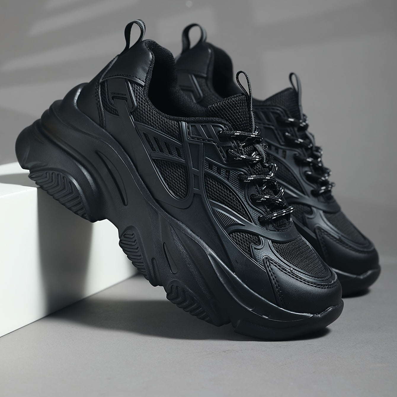 Women's Lace up Chunky Sneakers High Elastic Height Increased Running Shoes