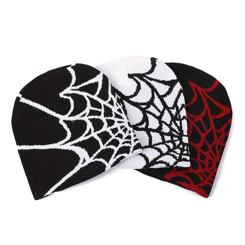 Spider Pattern Knitted Winter Hat - Halloween Gift