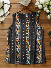 Floral & Stripe Print V Neck Tank Top