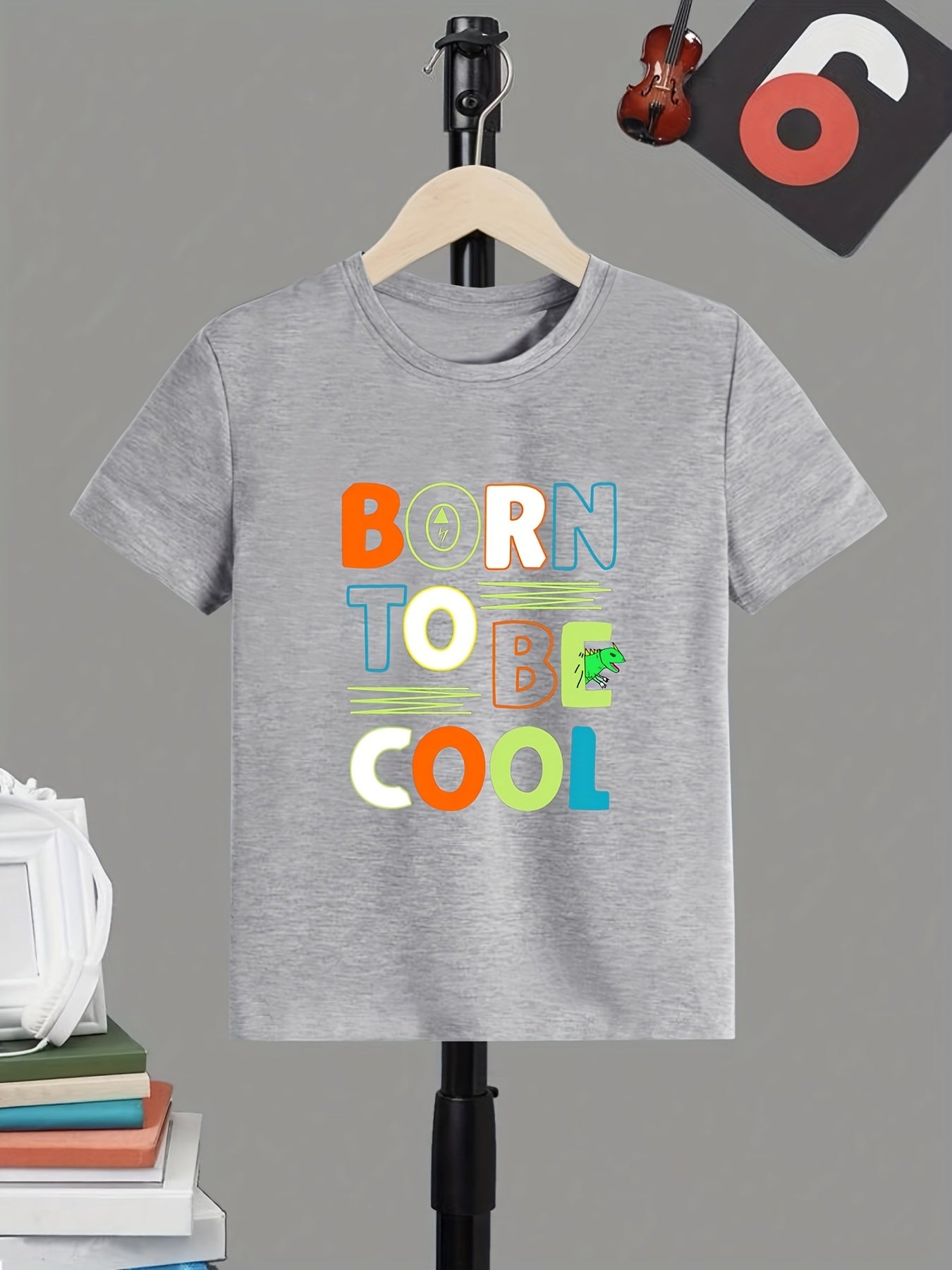 Boy's Letter Print T-shirt Active Short Sleeve Tee for Summer