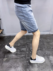 Cuffed Denim Shorts Men's Street Style Stretch Cotton Blend Shorts