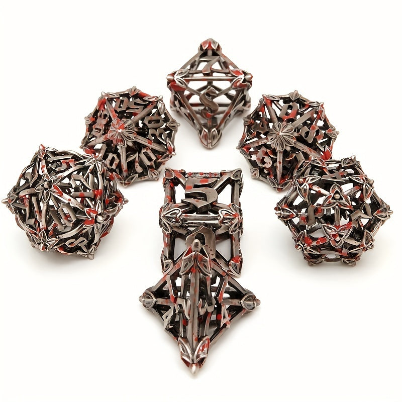 7pcs Metal Dice Set Vintage Floral Polyhedral - Collectible & Gift Idea