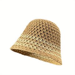 Hollow Crochet Breathable Bucket Hat Straw Cloche Hats Outdoor Travel Beach Hat