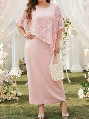 Lace Stitching Cape Sleeve Maxi Dress for Wedding Party