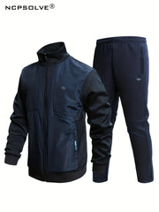 Men's Sports Suit with Zip Up Jacket and Stretch Waist Pants