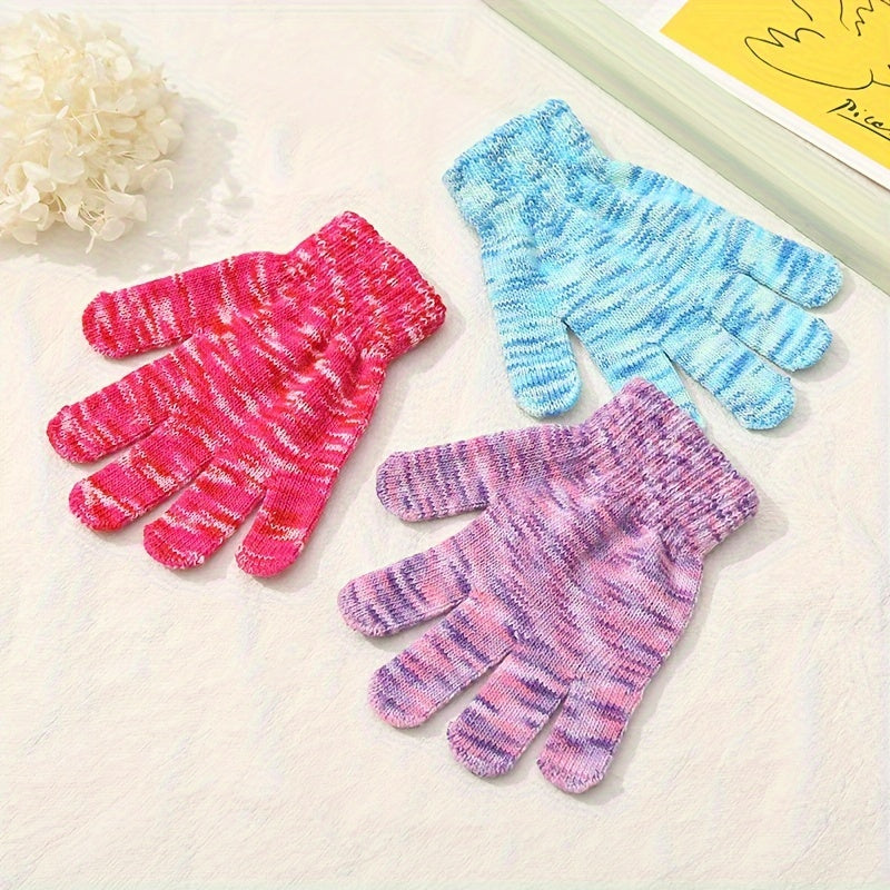Kids Winter Gloves Thick Warm Knitted Windproof Coldproof Outdoor Cycling Daily