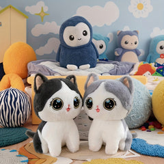 Cute Kitten Plush Toy with Green Eyes, Soft Fabric