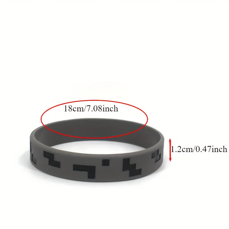 12pcs Pixel Theme Silicone Wristbands Printed Gaming Themed Silicone Bracelets