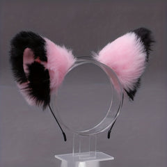 Black & Pink Fox Ear Hair Hoop Plush Headwear for Live Photo Props
