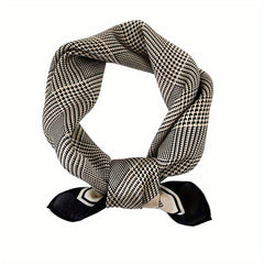 Houndstooth Print Square Scarf Satin Neckerchief Bandana Women Decorative