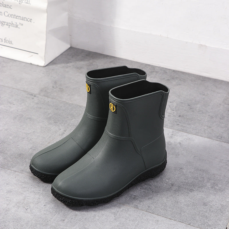 Women's Waterproof Rain Boots Round Toe Slip on Short Boots