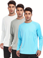 3 Pcs Men's Sun Protection Long Sleeve T shirt Lightweight Tops