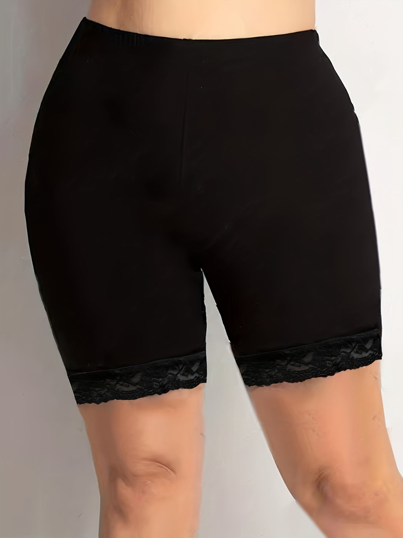 Casual Shorts Women's Plus Solid Contrast Lace Trim Legging Shorts