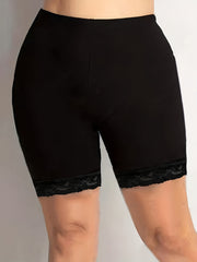 Casual Shorts Women's Plus Solid Contrast Lace Trim Legging Shorts