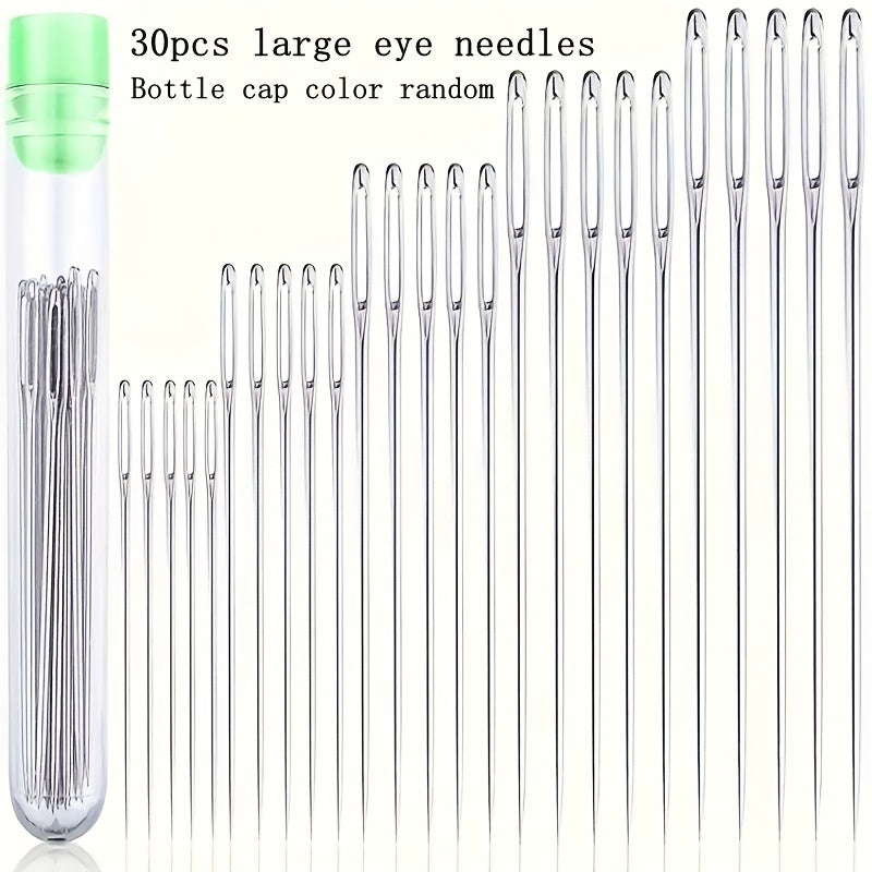 30pcs Large Eye Needles Sewing Needles Transparent Storage Tube