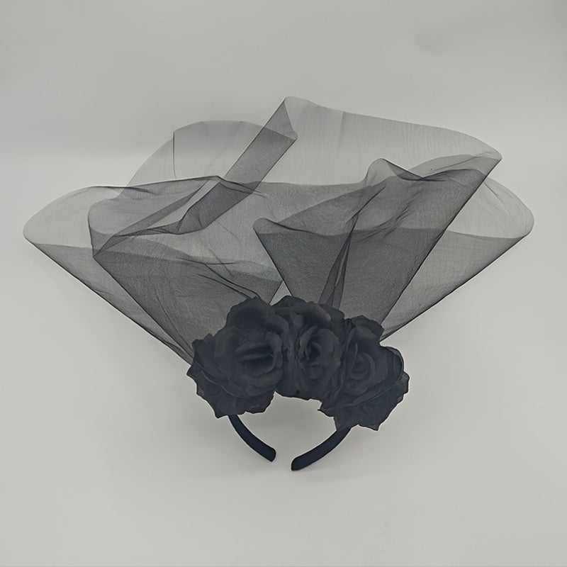 Bride Rose Wreath Veil Set - Until Death Headscarf Strap Bridal Party