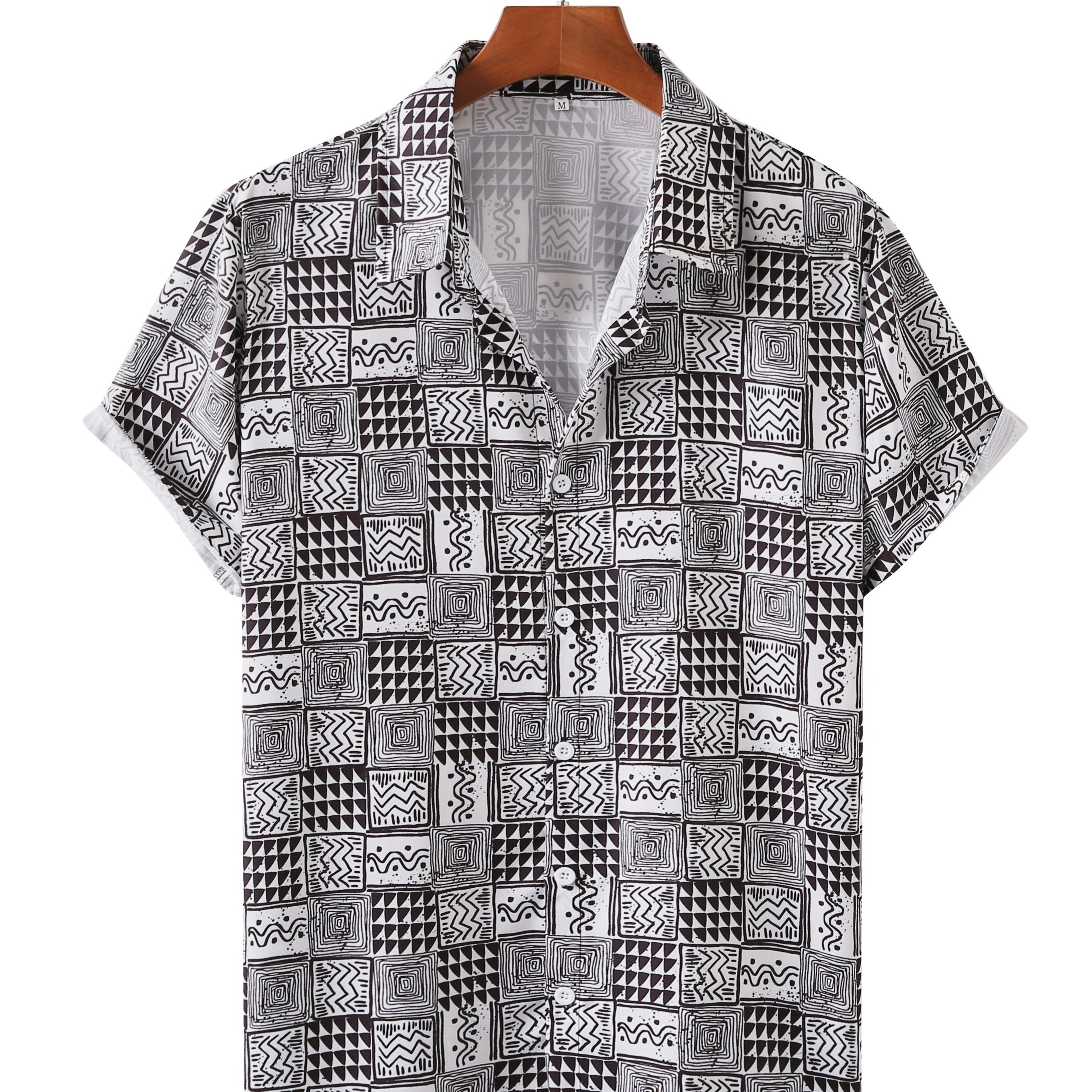 Men's Geometric Pattern Print Casual Short Sleeve Shirt