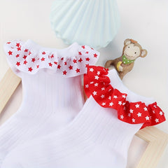 2 Pairs Kids Combed Cotton Star Lace Socks