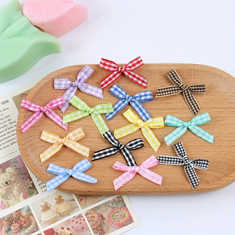100pcs Colorful Plaid Small Bows DIY Hairpin Headgear Accessories
