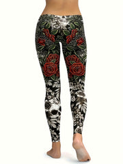 Floral Skull Print High Rise Leggings