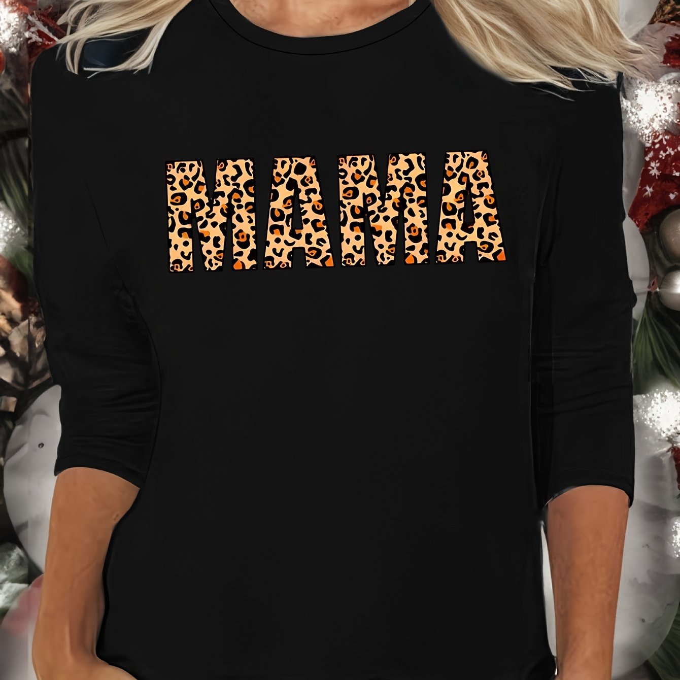 Leopard Print Lounge Top Long Sleeve Crew Neck Women's Pajama Shirt