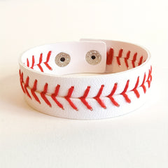 Hand Stitched Softball Baseball Faux Leather Bracelet Wristband