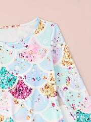 Girls Fish Scale Long Sleeve Dress Spring Fall Christmas Gift