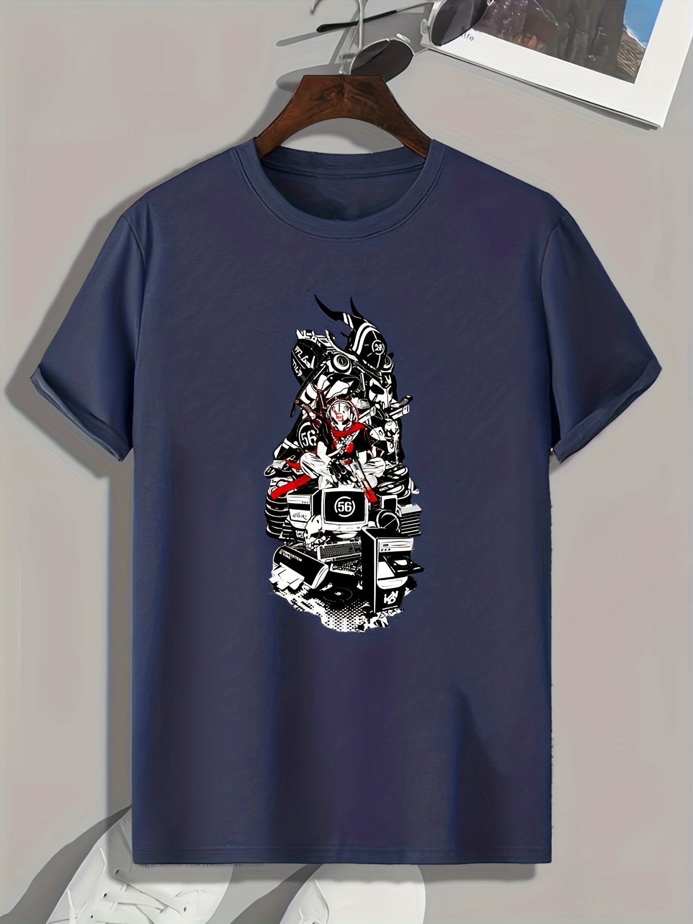 Skull And Computer Stuffs Print Men's Graphic T-shirt