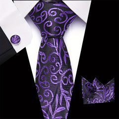 Men's Plaid Handkerchief Cufflink, Necktie, Pocket Squares Set