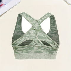 Girls Camo Seamless Sports Bra Cross Back Strap