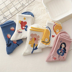 8 Pairs Cartoon Print Mid Tube Socks Women's Stockings